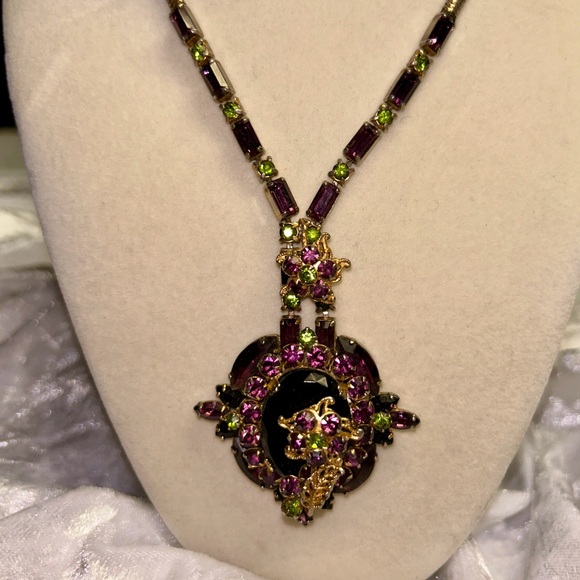Juliana • Vintage • Necklace • Earrings • Gold Tone • Purple/ Green • Rhinestone - Picture 5 of 15
